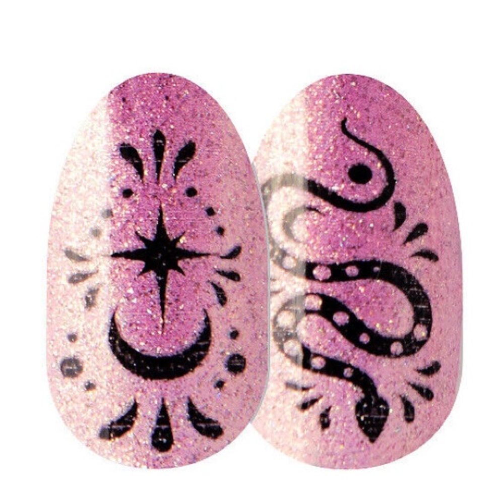 Color Street GALACTIC GURU Pink Glitter Black Snake & Star Nail Set